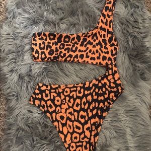 Nasty Gal oneshoulder highwaist swim leopard print